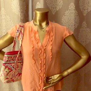 Peach Short Sleeved Ruffled Blouse